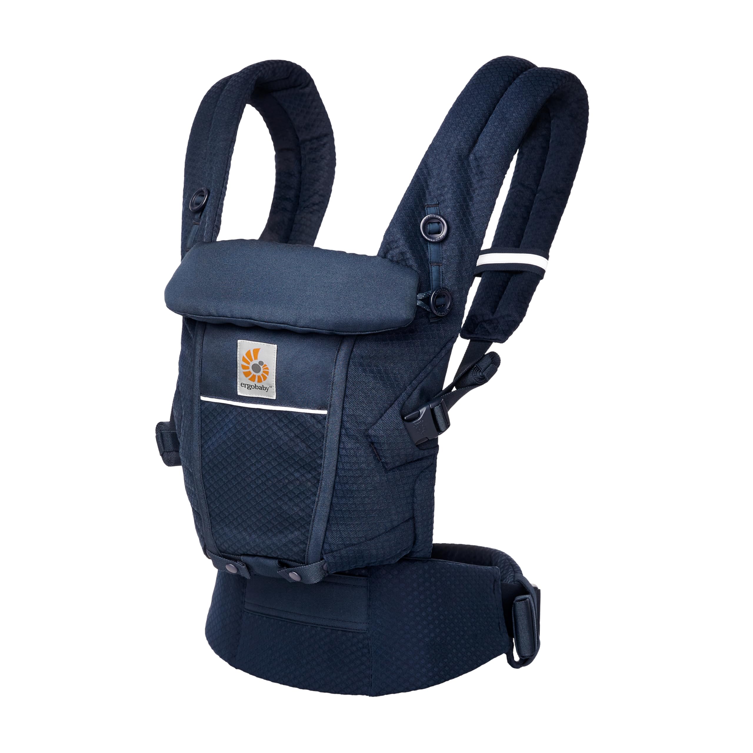 Ergobaby Adaptowy uchwyt dla noworodków, od narodzin, 3 pozycje, siatka SoftFlex, ergonomiczna pozycja noszenia dla niemowląt do przodu i z tyłu, Midnight Blue
