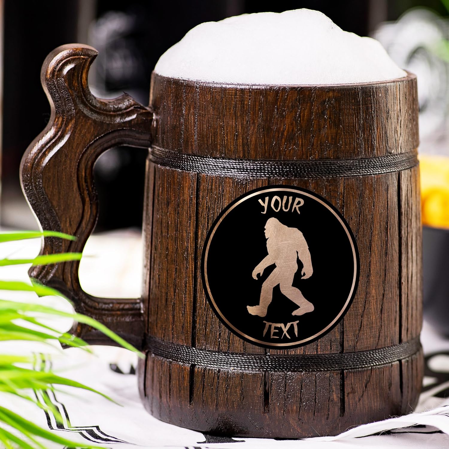 Bigfoot Beer Mug, Personalized Stein, Wooden Tankard