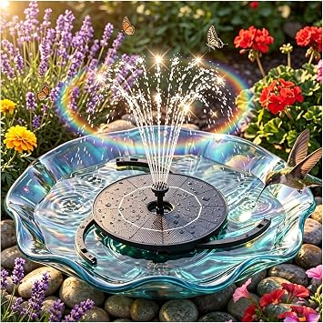 AISITIN Solar Fountain Pump 6 Nozzles & Anti-Drift Bracket & Ground Stakes | DIY Separated Design, Attract Birds, Upgraded Filter, Solar Fountain for Bird Bath, Water Feature, Fish Tank, Garden