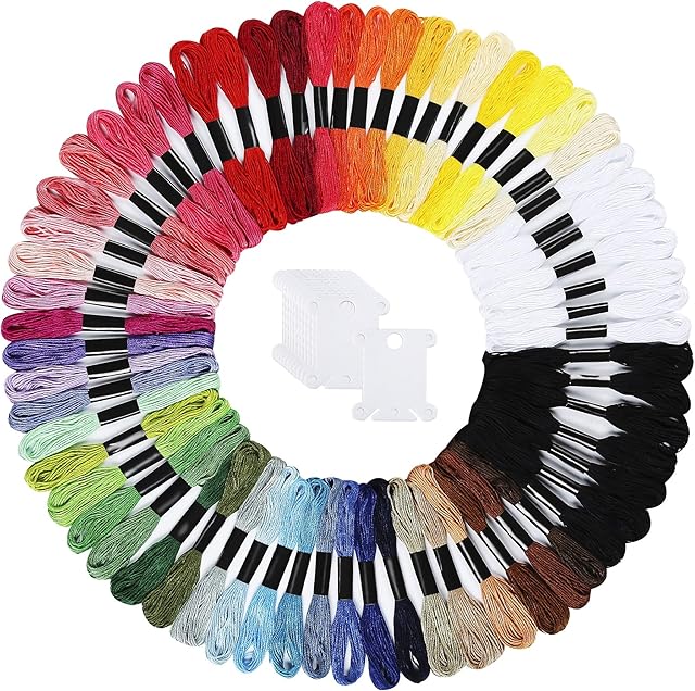Peirich 50 Colors Embroidery Floss with 6 Black & 6 White Skeins Stranded Cross Stitch Floss Friendship Bracelets String Embroidery Thread with 12 Pieces Floss Bobbins