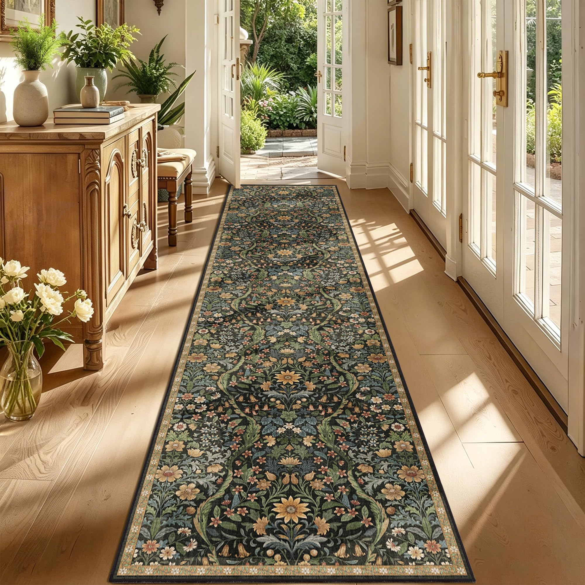 3x12 Floral Runner Rug for Kitchen Washable Hallway Runner Rug