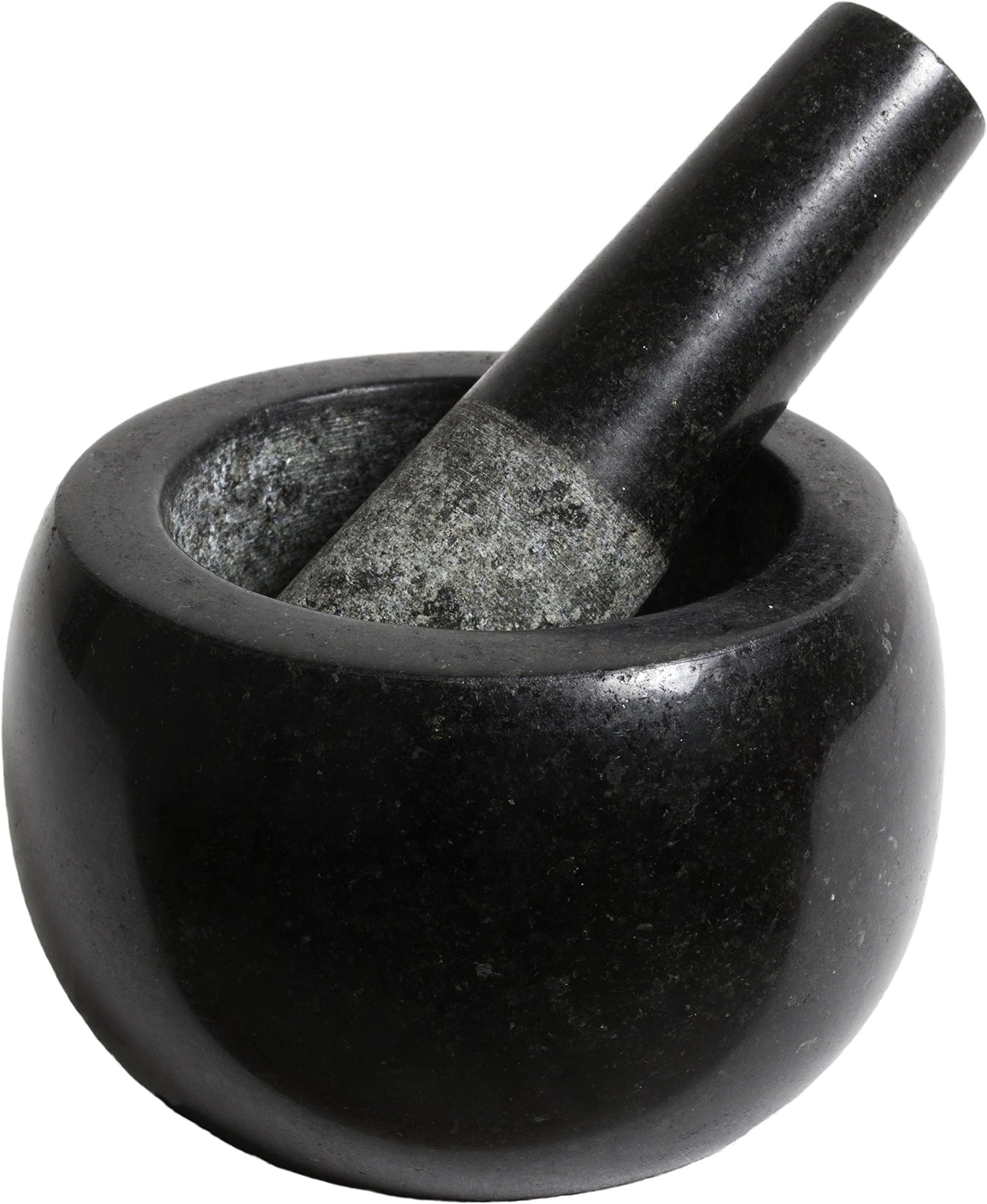 Black Granite Mortar and Pestle Set, with Anti-Scratch Padding, in Protective Packaging (5.2 Inch, 6 Lbs, Polished, Black, Extras)