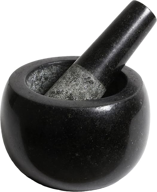 Black Granite Pestle and Mortar Set - A Large Grinding Bowl, Spice, Pepper & Garlic Stone Pestal and Mortal Grinder - Kitchen Gift Idea Gadget for Mum - Sturdy Hand Powder Crusher Tool