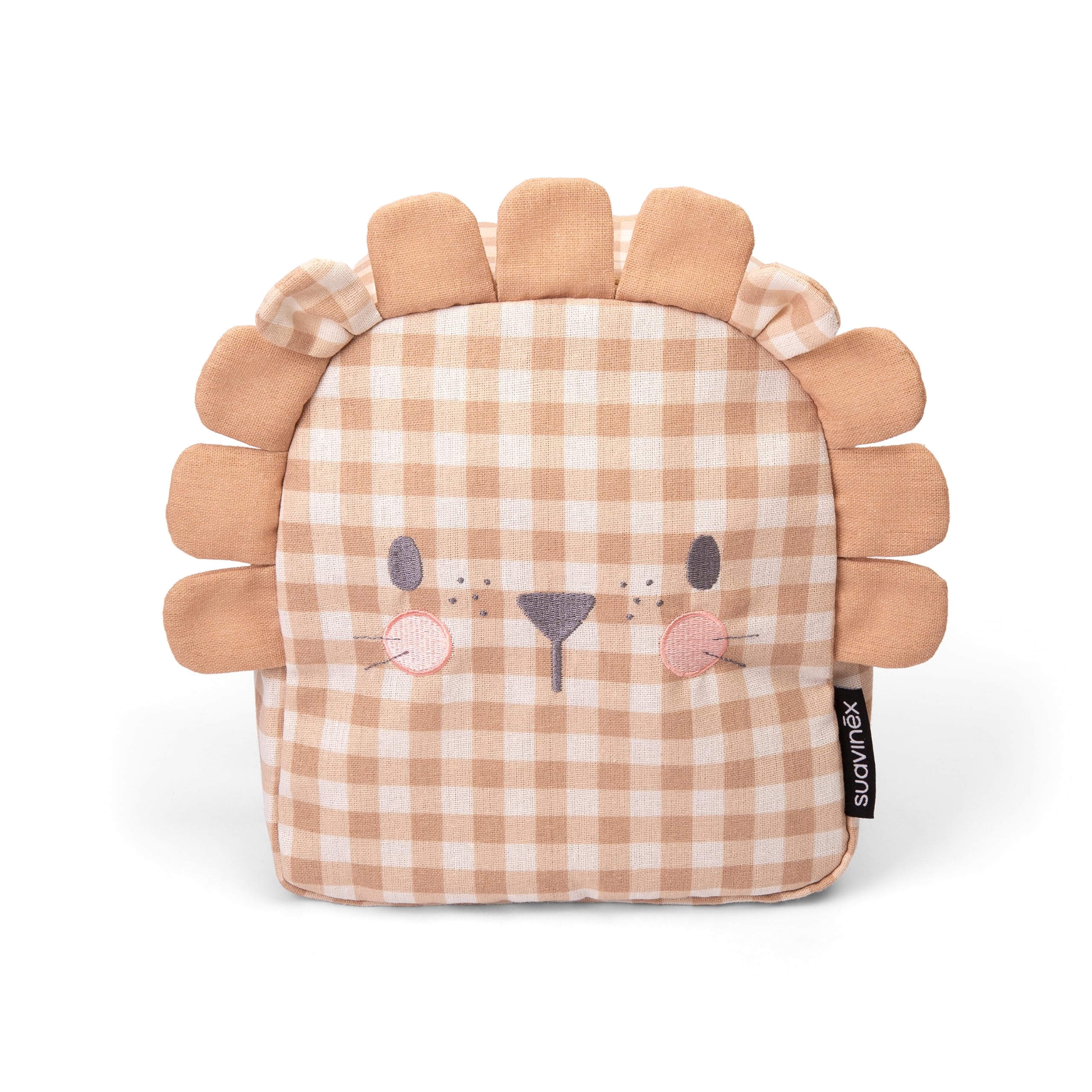 Suavinex, Zaino asilo per bambini, cesto regalo per bambini, con Baby Cologne Memories 100 ml + unguento riparatore 50 ml + confezione da 25 salviettine dermoidratanti + tazza di apprendimento, leone
