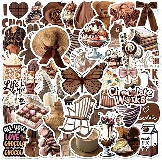 Chocolate Stickers Pack for Teens and Women,50pcs Snack Stickers Including Milk, Ice Cream, Coffee, Cake, Cookies, Waterproof Chocolate Food Decals for Water Bottles Laptop Journaling Scrapbooking