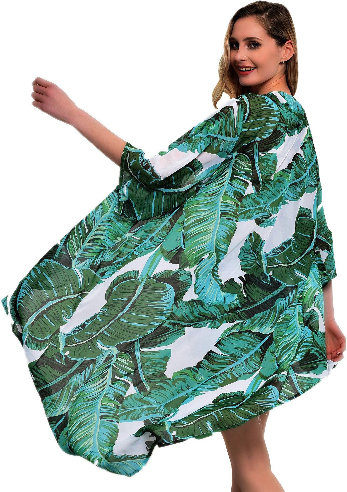 Soul Young Women's Floral Kimono Cardigan Swimsuit Beach Cover up with Open Front Dress Beachwear for Summer