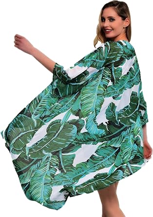 Soul Young Womens Floral Kimono Cardigan Swimsuit Beach Cover up with Open Front Dress Beachwear for Summer