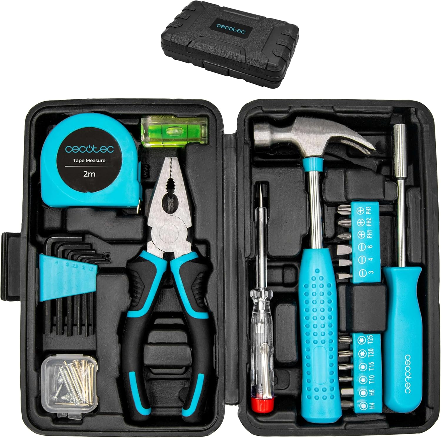 Cecotec ToolBox EasyGo 68 Piece ToolBox - Ultra-Compact and Portable Case, Includes Hammer, Meter, Screwdrivers and More, Optimized Internal Organization, Ideal for Home and Car