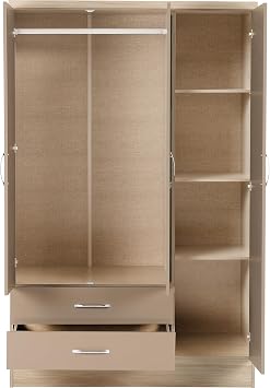Seconique Nevada 3 Door 2 Drawer Wardrobe,Oyster Gloss/Light Oak