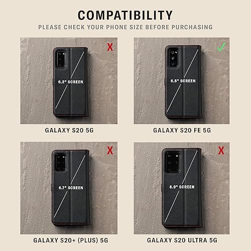 Miniatura 2 de TORRO Funda para teléfono celular compatible con Samsung Galaxy S20 FE y S20 FE 5G Funda de cuero de calidad auténtica con ranuras para tarjetas,