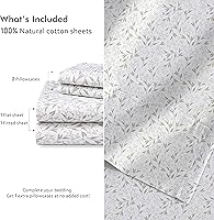 Vista 4 de RUVANTI 4 piezas de sábanas de algodón - 100% algodón natural suave, ligero y transpirable, sábanas de percal crujiente, juego de sábanas Botanica