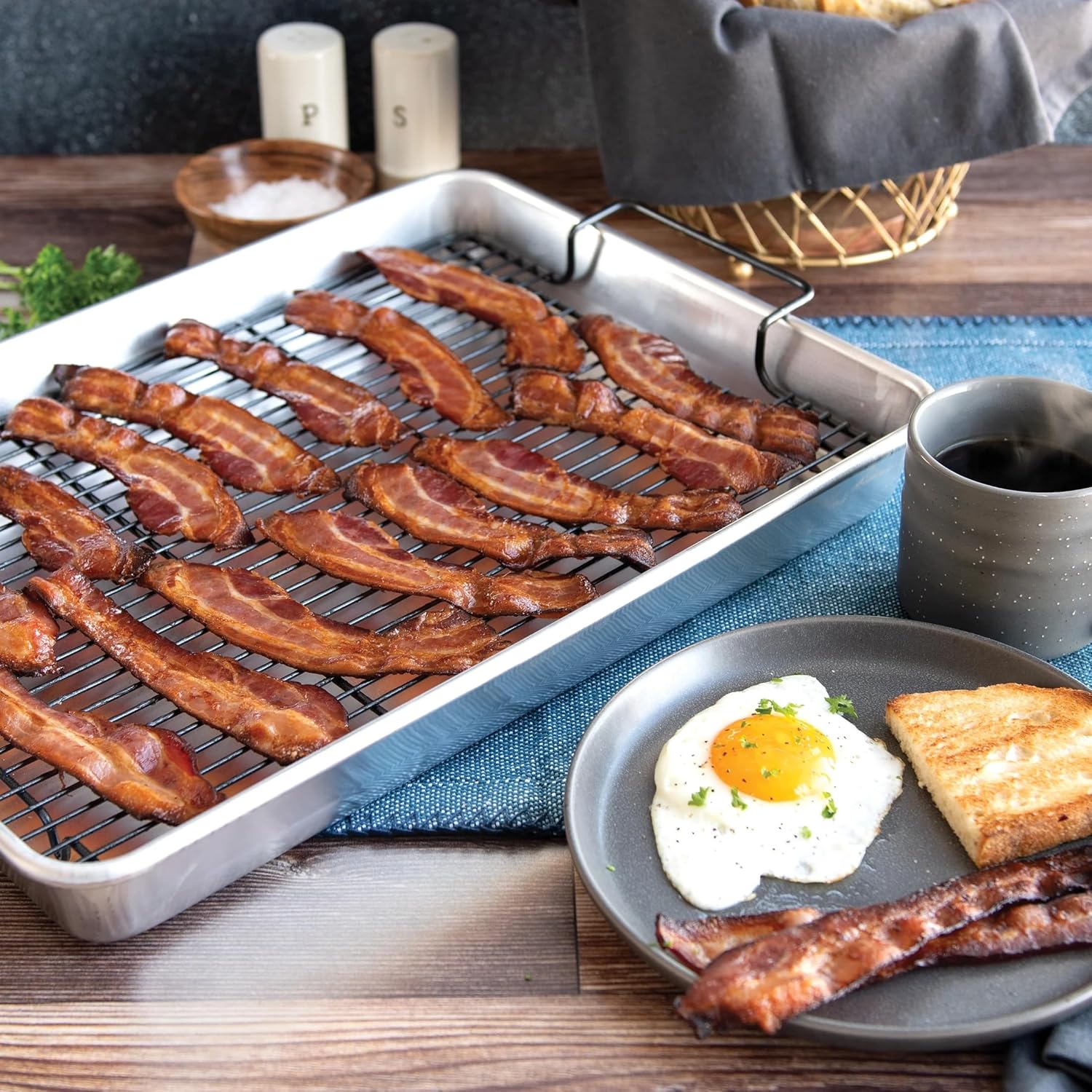 20" x 13" Aluminum Roasting & Baking Pan with Nonstick Crisping Rack - Family-Size Oven Pan for Turkey, Meat & Vegetables