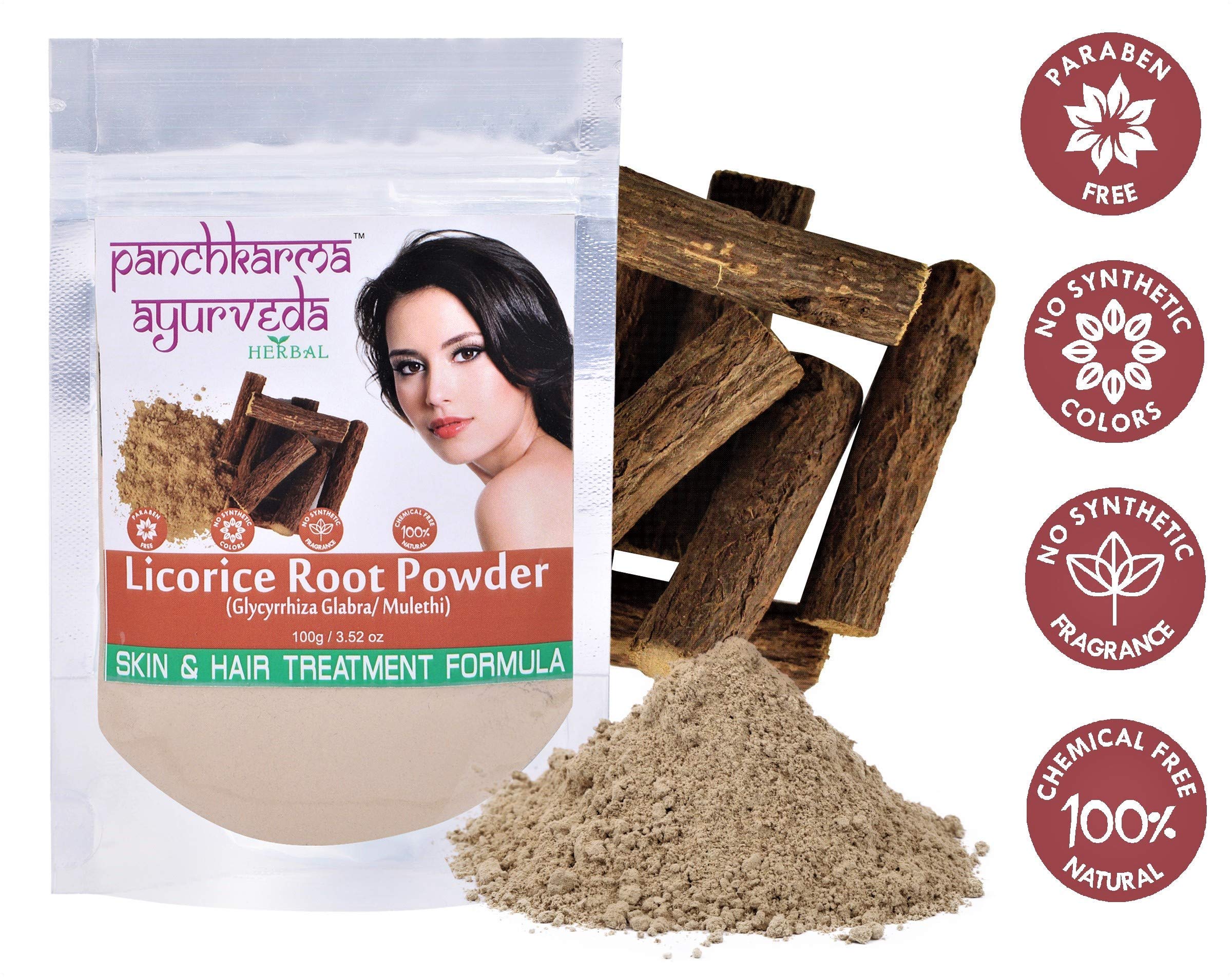 Herbal & Natural Licorice Root Powder (Glycyrrhiza Glabra/Mulethi) For Fairness Sun-Tan Acne-Spot Face Pack & Hair Shine Hair-Fall Hair Pack (100g)