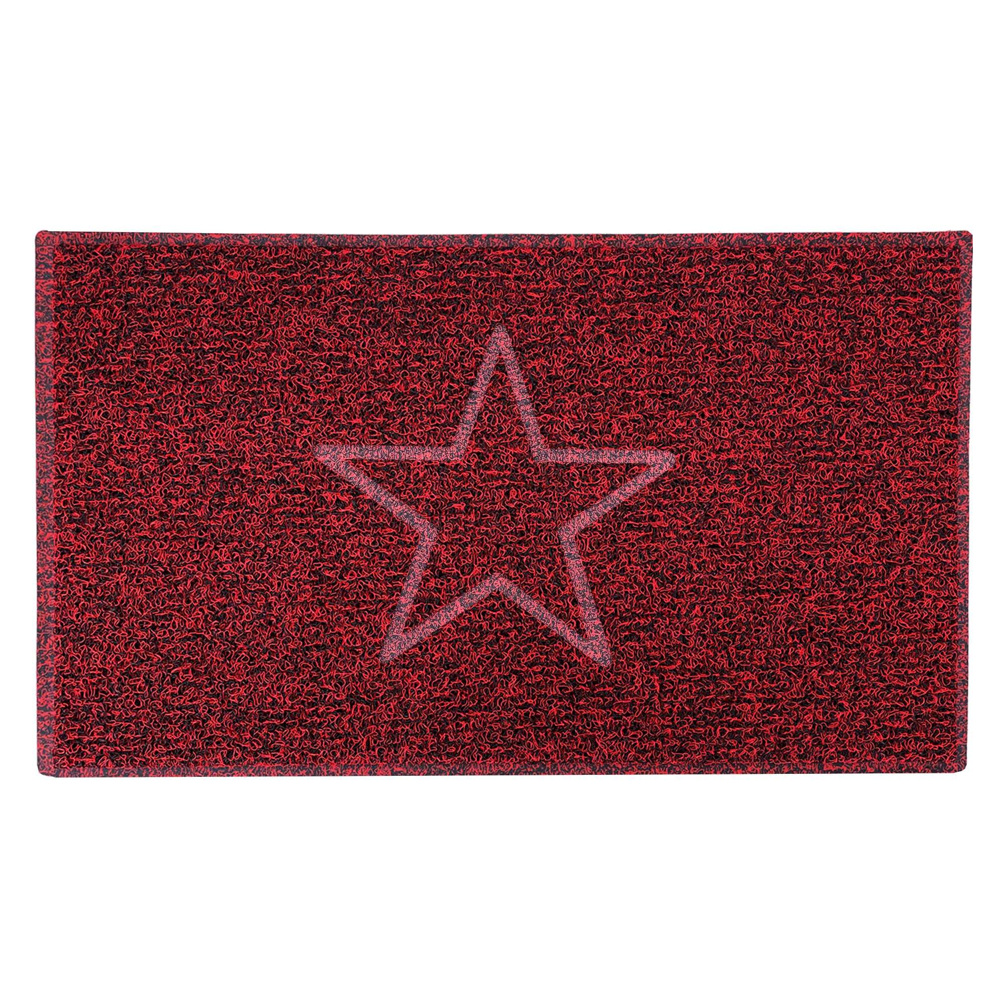 Rackhams Red/Black Embossed Star Spaghetti Door Mat - & - 75Cm X 44Cm