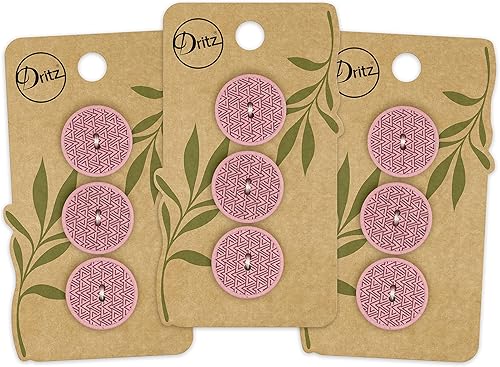 Dritz Geométrico redondo, 0.787 in, rosa claro, 9 botones de cáñamo reciclado, 0.787 in, 9 unidades