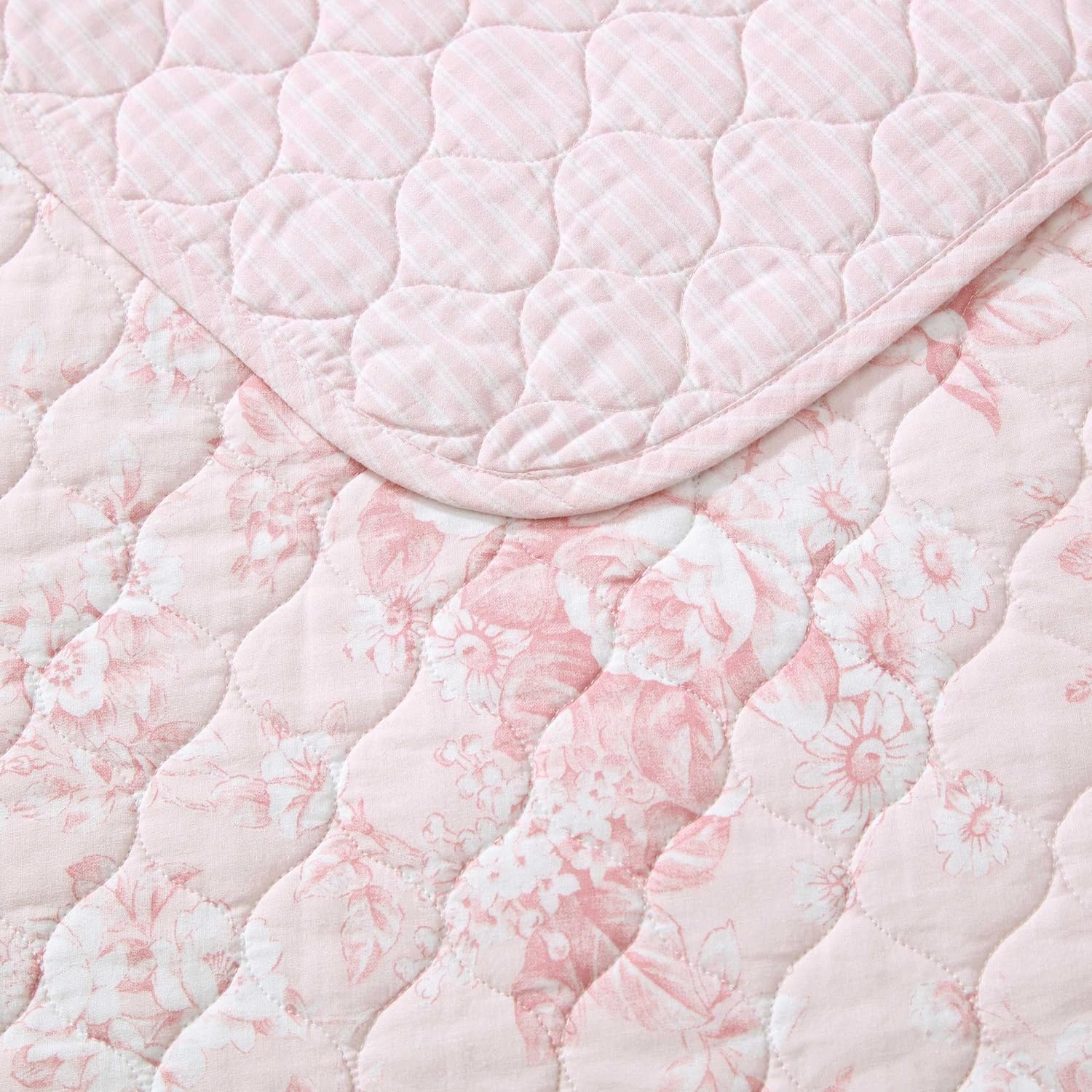 Laura Ashley - Twin Quilt Set, 100% Soft Cotton Bed Set for Year Round Comfort, 2 Piece Floral Bedding with Matching Pillowcase (Toile Delightful Pink)