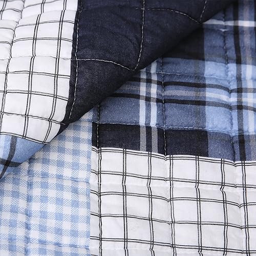 Miniatura 5 de Lush Decor, Navy Greenville - Juego de edredón de 3 piezas, tamaño matrimonialqueen