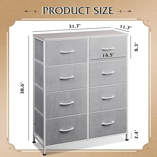 Miniatura 3 de WLIVE - Cómoda de tela para dormitorio, cómoda alta con 8 cajones, torre de almacenamiento con contenedores de tela, cómoda doble, cómoda con Gris