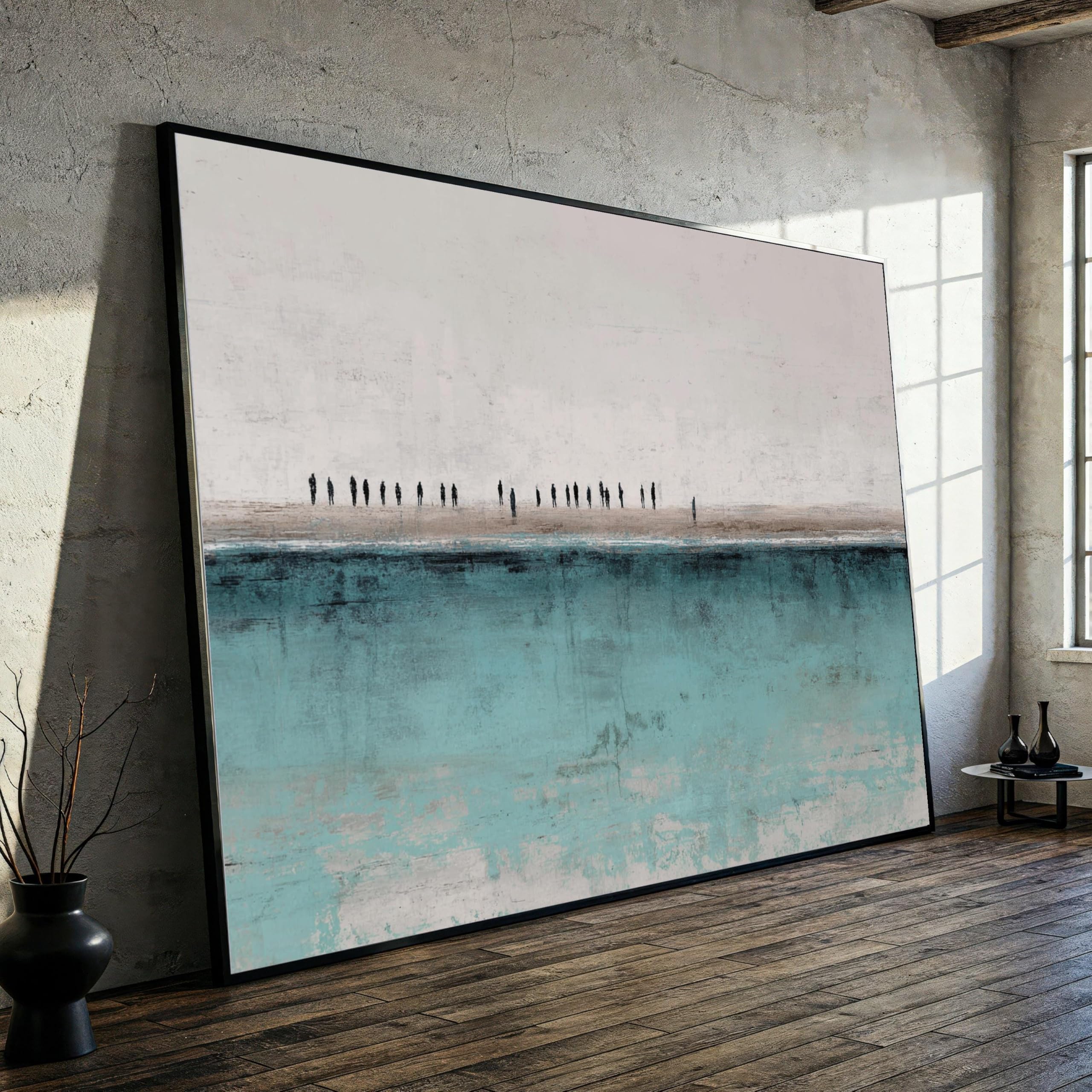 YUSUZHU Seaside Horizon Canvas, Abstract Beach Scene Wall Art, Coastal Silhouettes Canvas, Ocean Landscape, Contemporary Painting(21x30cm/Frameless)