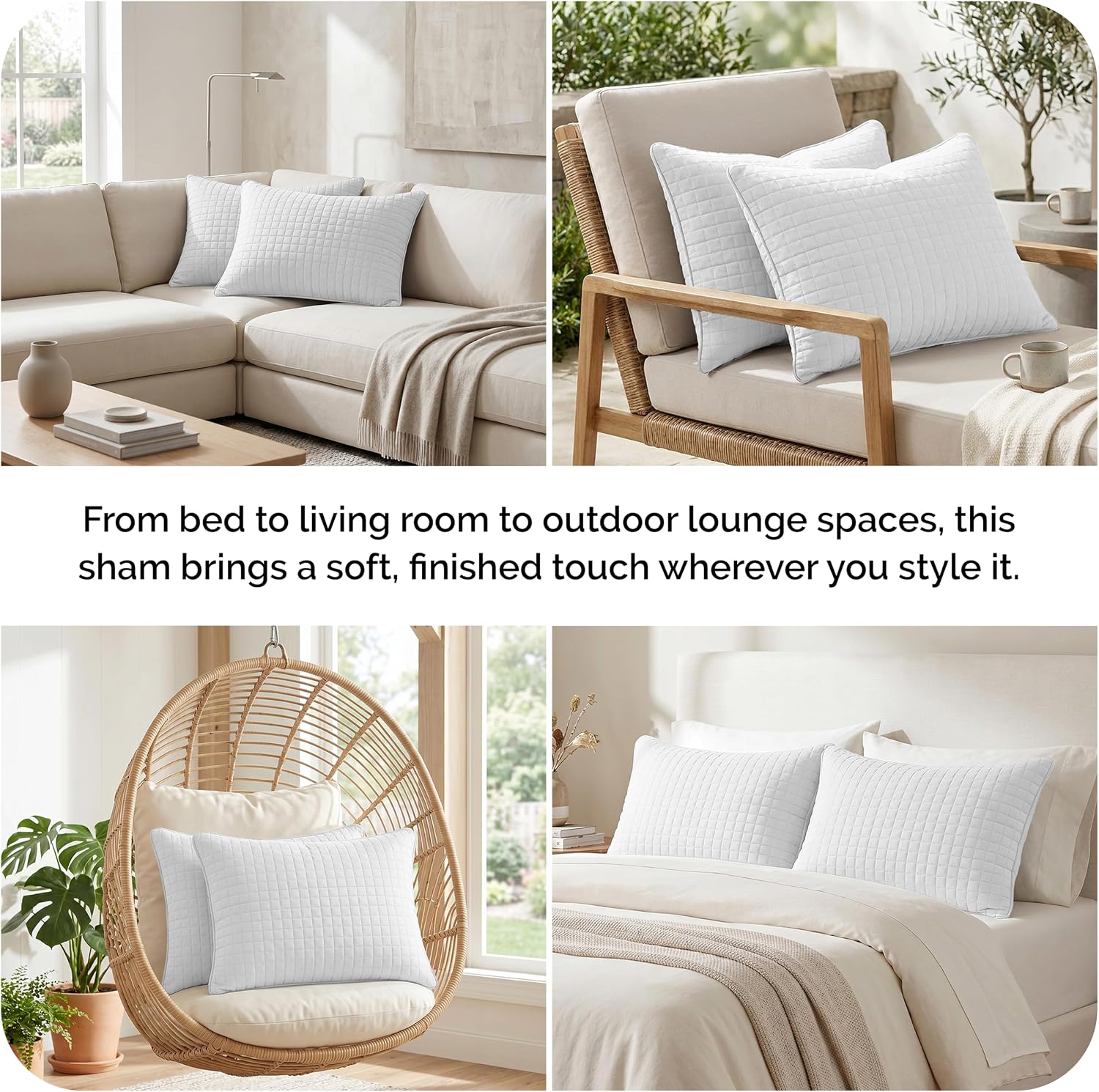 Southshore Fine Living, Inc. 20"x26" White Pillow Covers Standard Size Set of 2, Decorative Quilted Pillow Shams Fit Twin/Full/Queen Bed Pillows and Complement Queen Quilt Set, Bright White