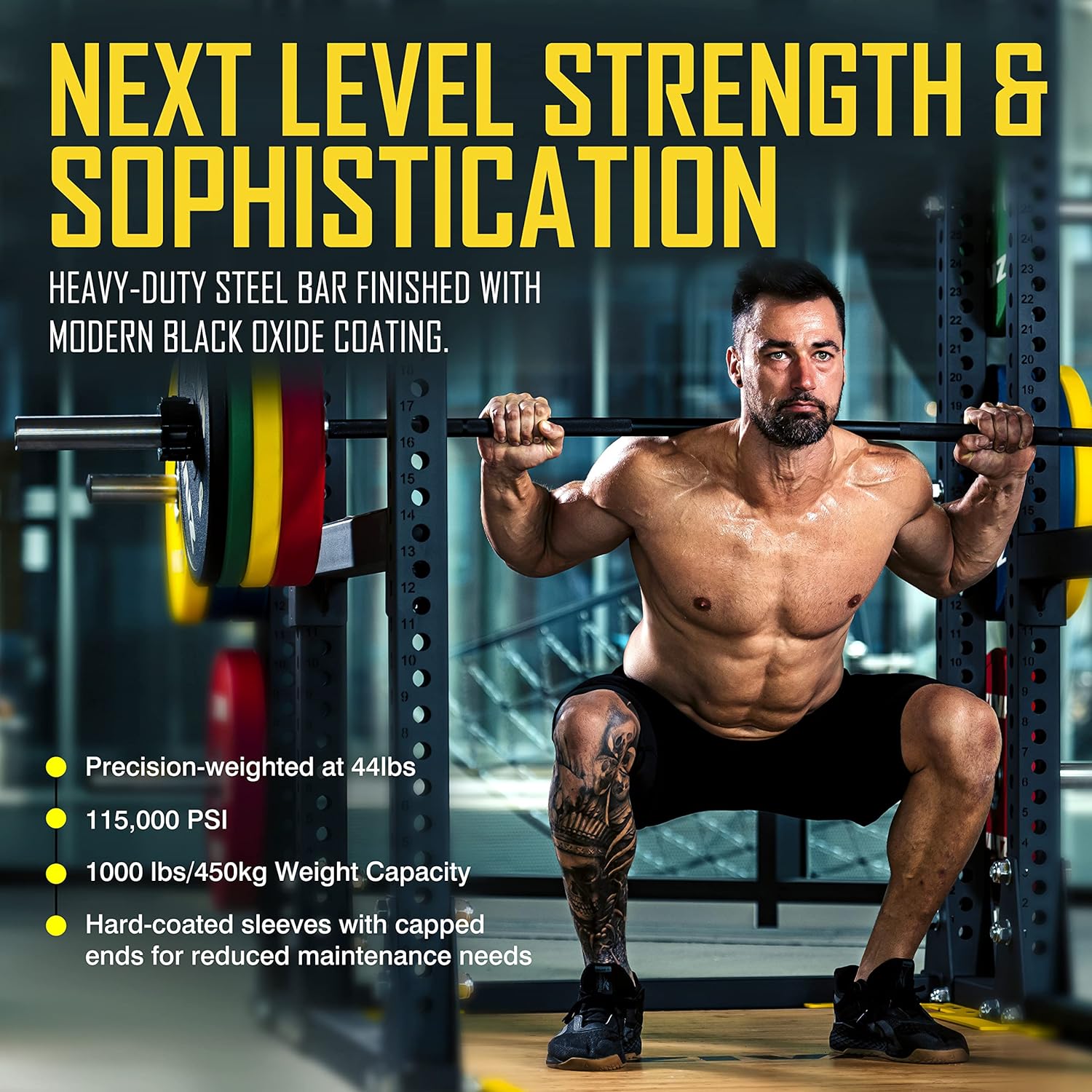 ZIVA Performance 7-Foot Olympic Barbell - Multipurpose Premium Olympic Weight Power Lifting Bar for Strength Training – Fits 2" Plates - Knife Edging Knurled Grip, 2 Set Needle Bearings – 1000 lb tested