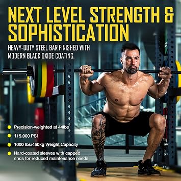 ZIVA Performance 7-Foot Olympic Barbell - Multipurpose Premium Olympic Weight Power Lifting Bar for Strength Training Fits 2 Plates - Knife Edging Knurled Grip, 2 Set Needle Bearings 1000 lb tested