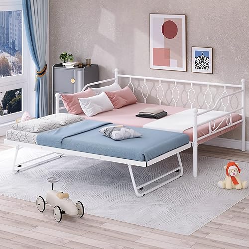 Miniatura 41 de Sofá cama de metal de tamaño matrimonial con nido ajustable de tamaño individual, nido plegable portátil, soporte de listones de metal, cama Negro