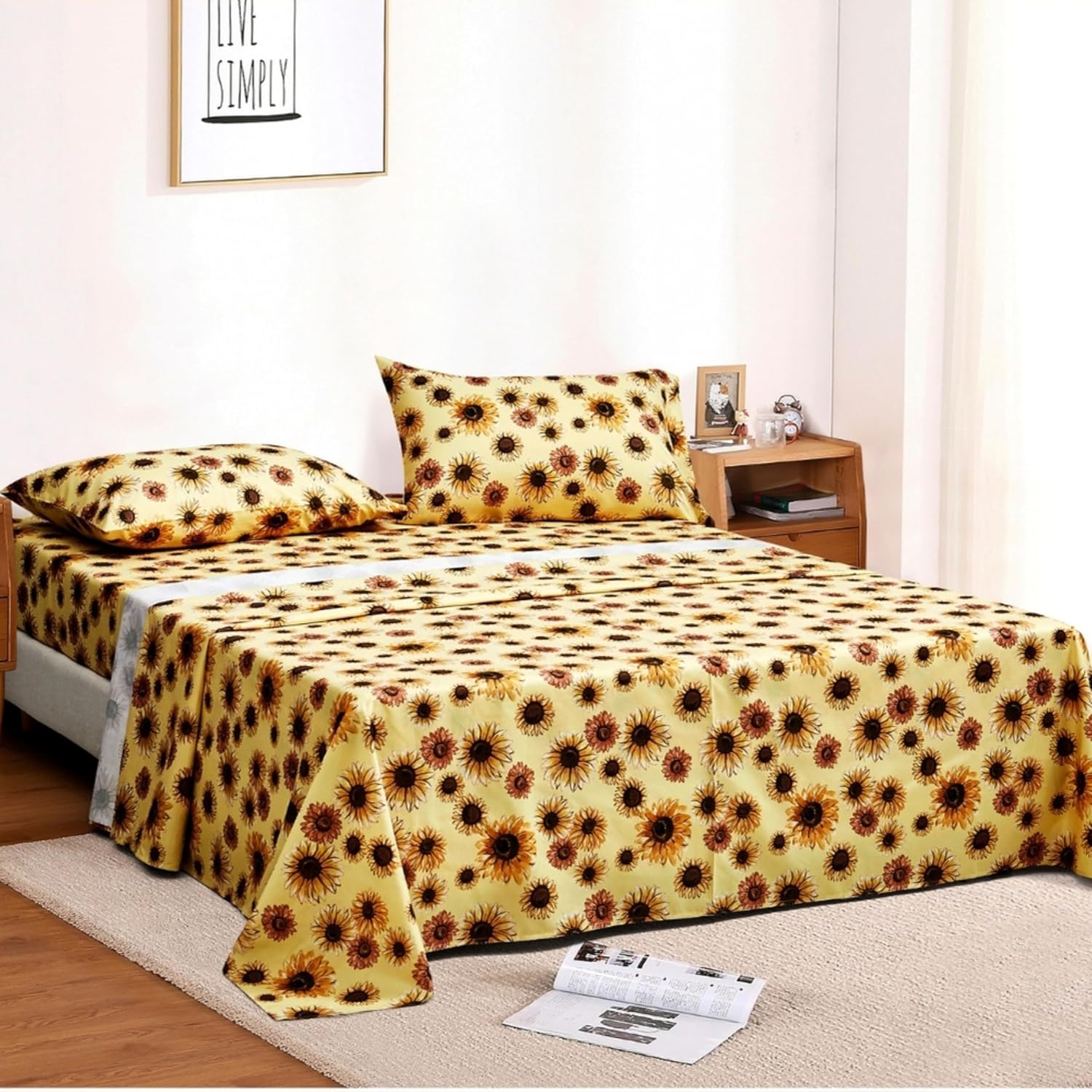 Virah Bella 4-Piece King-Size Printed Microfiber Bed Sheet Set - Autumn Gold - Yellow