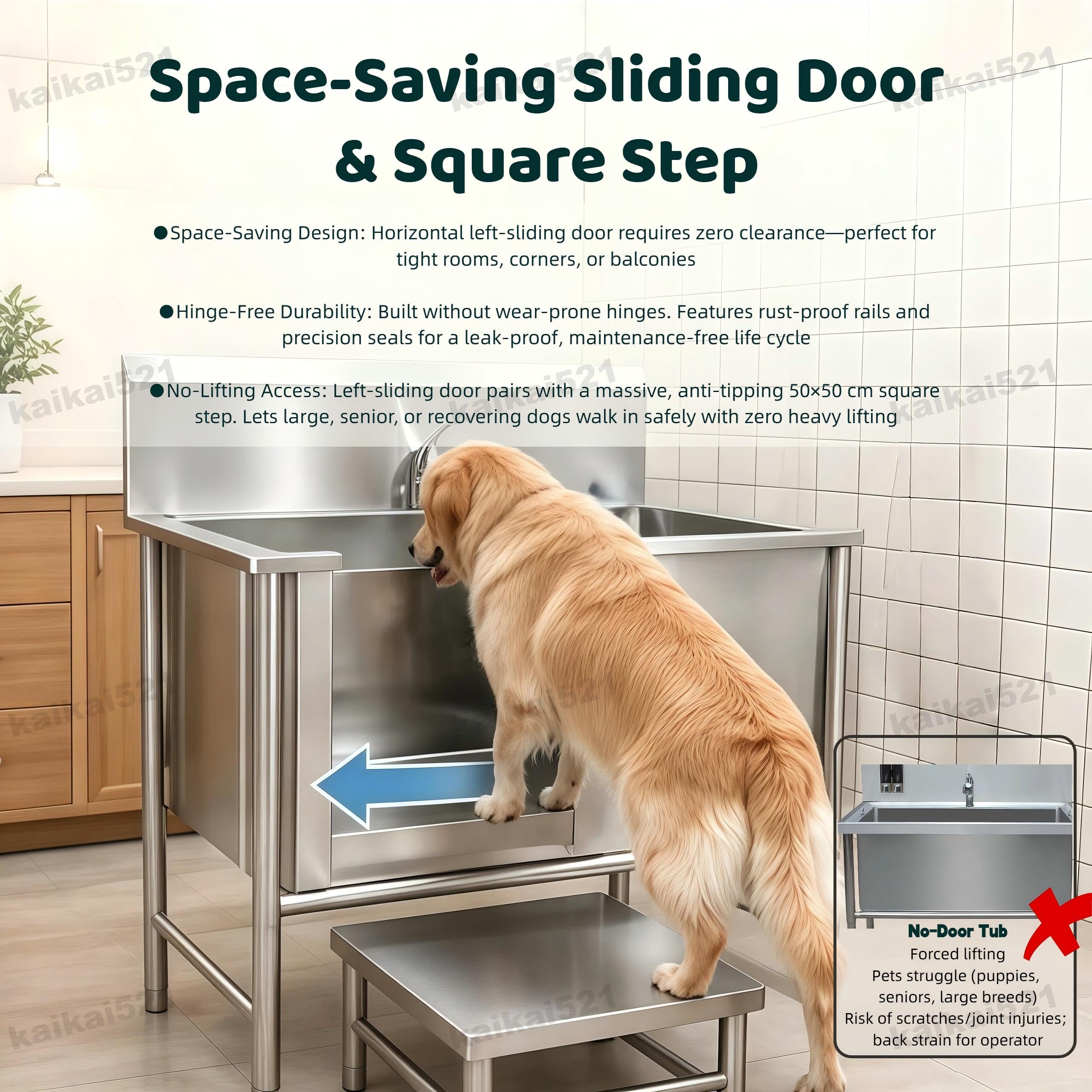 Bañera Acero Inoxidable Profesional para Perros Grandes 100 kg (120cm) | Estación De Baño Profesional Acero Inoxidable Para Perros,Bañera Peluquería Canina Longitud Mascota Alfombra Antideslizante