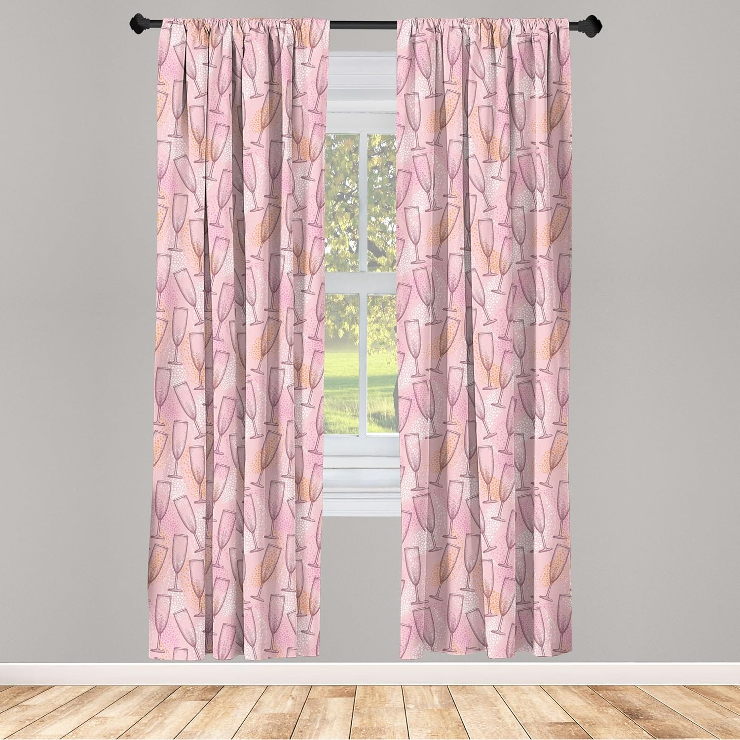 Ambesonne Champagne Window Curtains, Dotted Background with Champagne Glasses Drinks Cocktail Party, Lightweight Decor 2-Panel Set with Rod Pocket, Pair of - 28" x 84", Pink Yellow