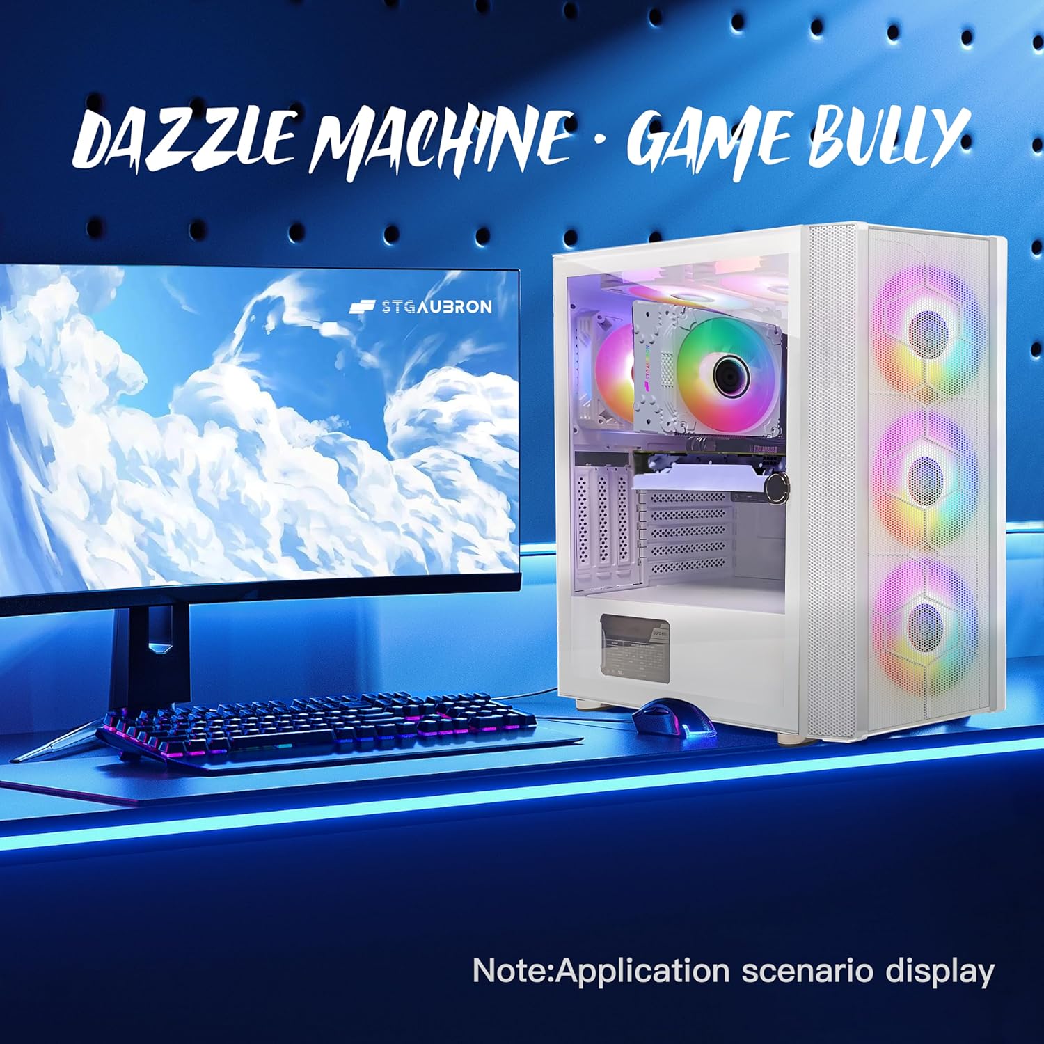 STGAubron Gaming PC Desktop, Radeon RX 6600 8G, Intel Core i7-10700KF up to 5.1G,16G DDR4, 1T SSD, 600M WiFi, BT5.0, RGB Fan x6, RGB Mouse Pad, RGB BT Sound Bar, RGB BT Gaming Mic, Windows 11 Home