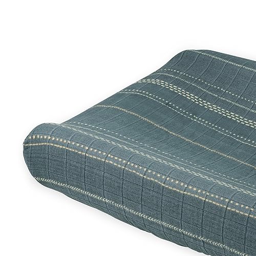 Miniatura 15 de Little Unicorn Funda para cambiador para recién nacidos y bebés, tela de muselina suave y transpirable, funda para cambiador de pañales de bebé Dino