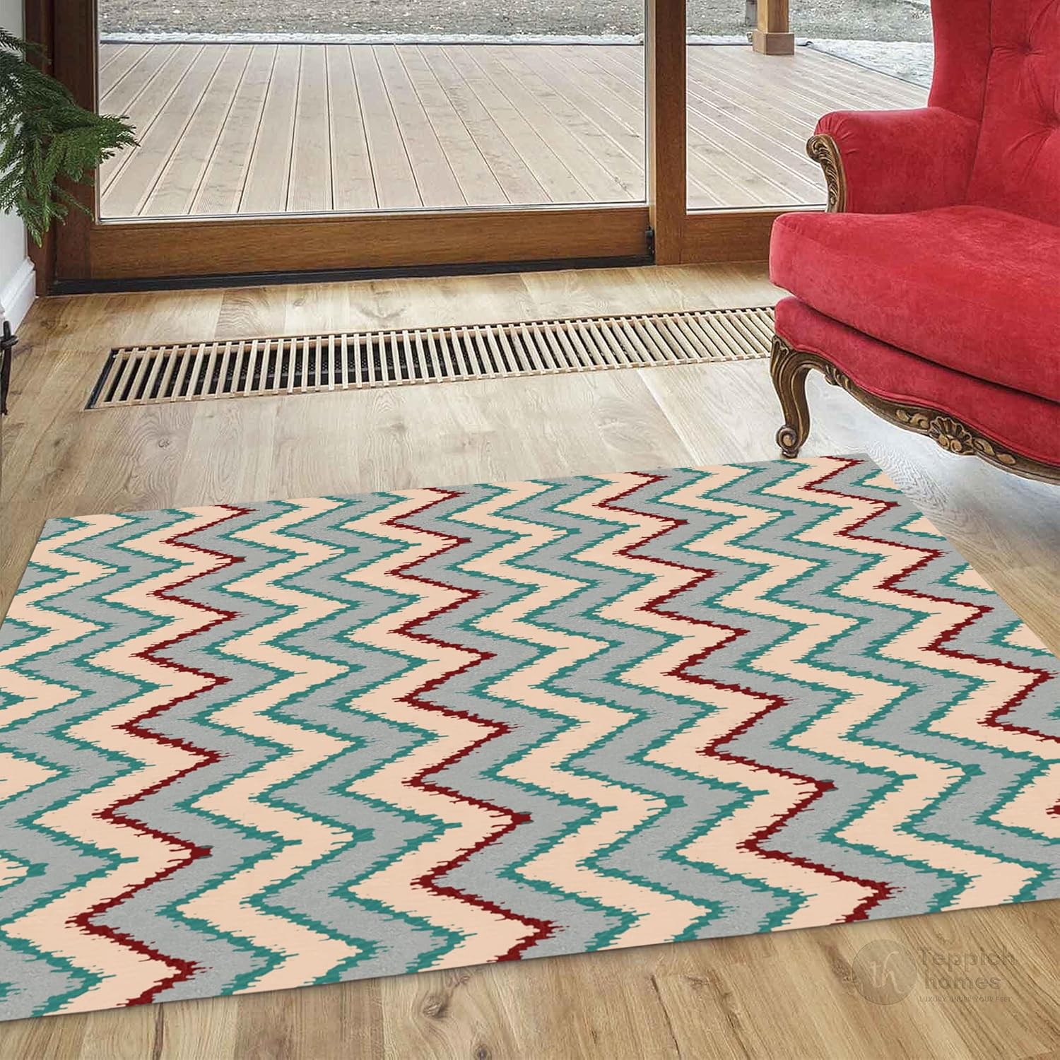 Hand Tufted Wool Area Rug 7x10 Chevron Pattern, Multicolor Zigzag Handmade Soft Floor Carpet for Living Room Bedroom Floor Rug