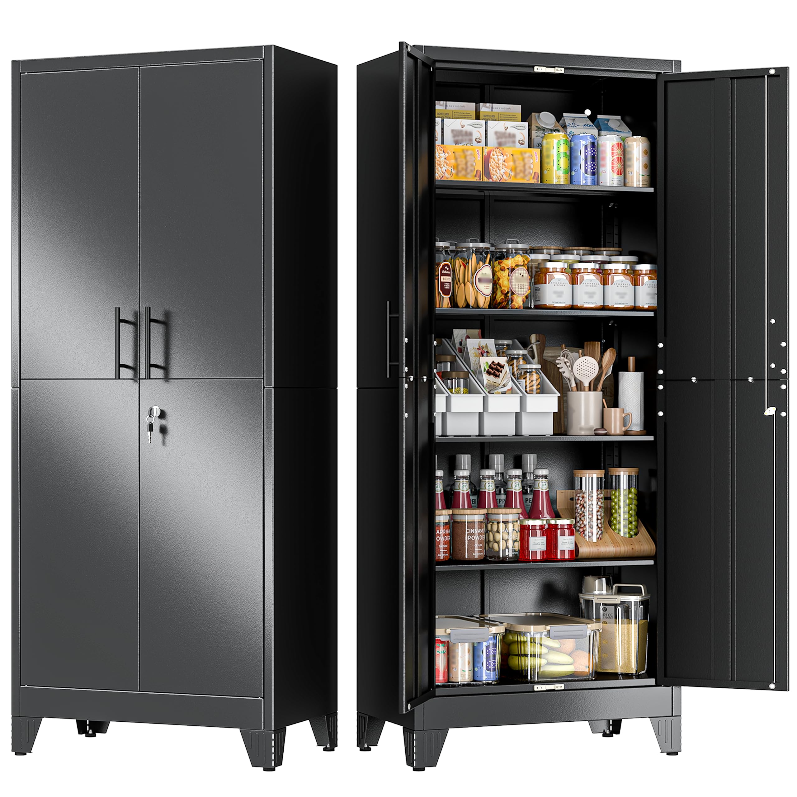 GAIOUS 71" Tall Metal Pantry Storage Cabinet with Lock, File Cabinet Black