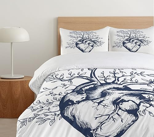 Miniatura 341 de Ambesonne Juego de funda de edredón de brújula, ilustración de mapa del mundo, marinero marítimo, equipo de vida monocromático, juego de ropa