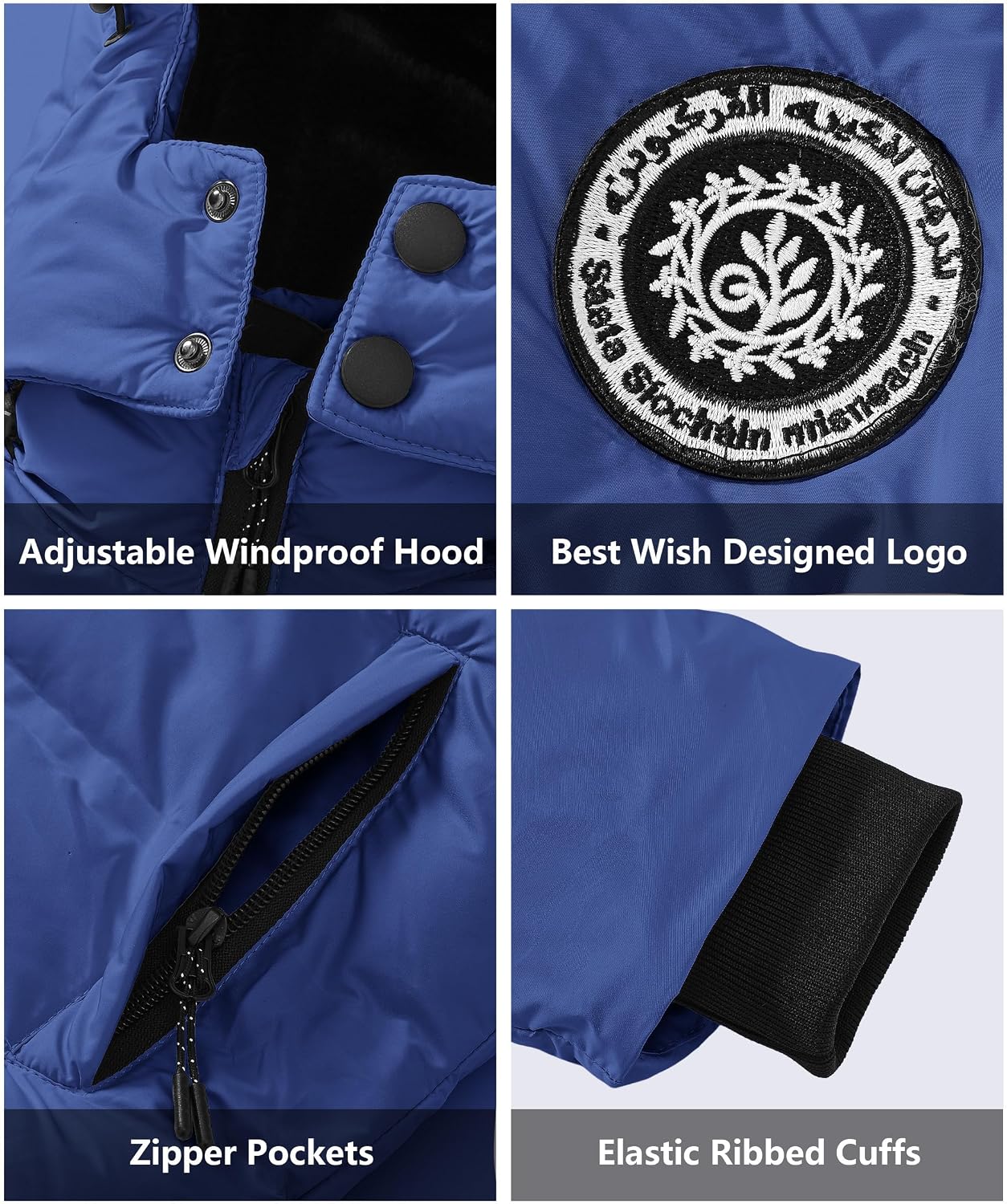 Kids Winter Coat Warm Fleece Thermal Padded Jackets with Detachable Hood Outdoor Puffy Jacket with Zip Pockets