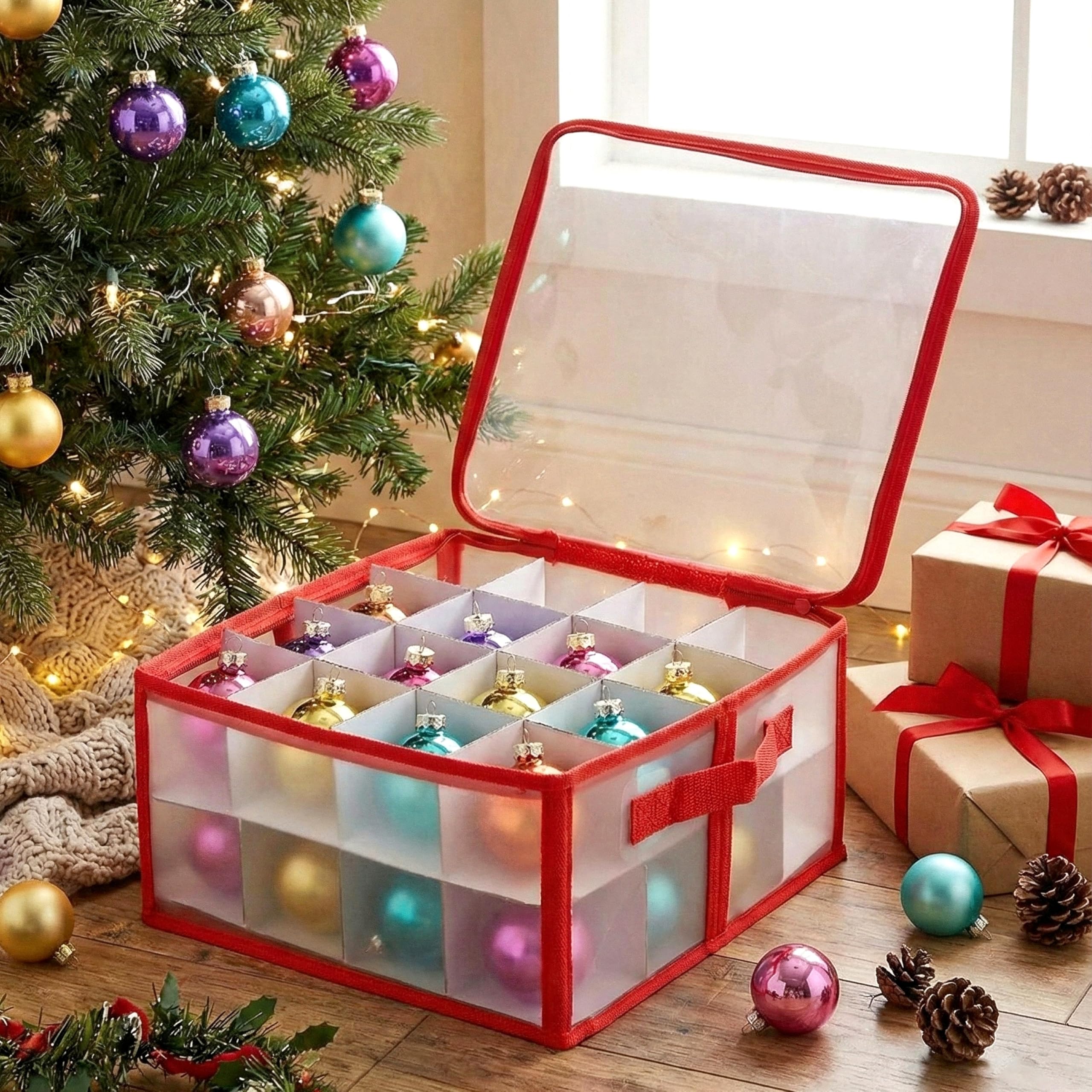 Christmas Tree Baubles Storage Box Zip Up Xmas Ornaments Decoration Organiser with Carry Handles (Baubles Storage Bag (L 30 x W 30 x H 15 cm))