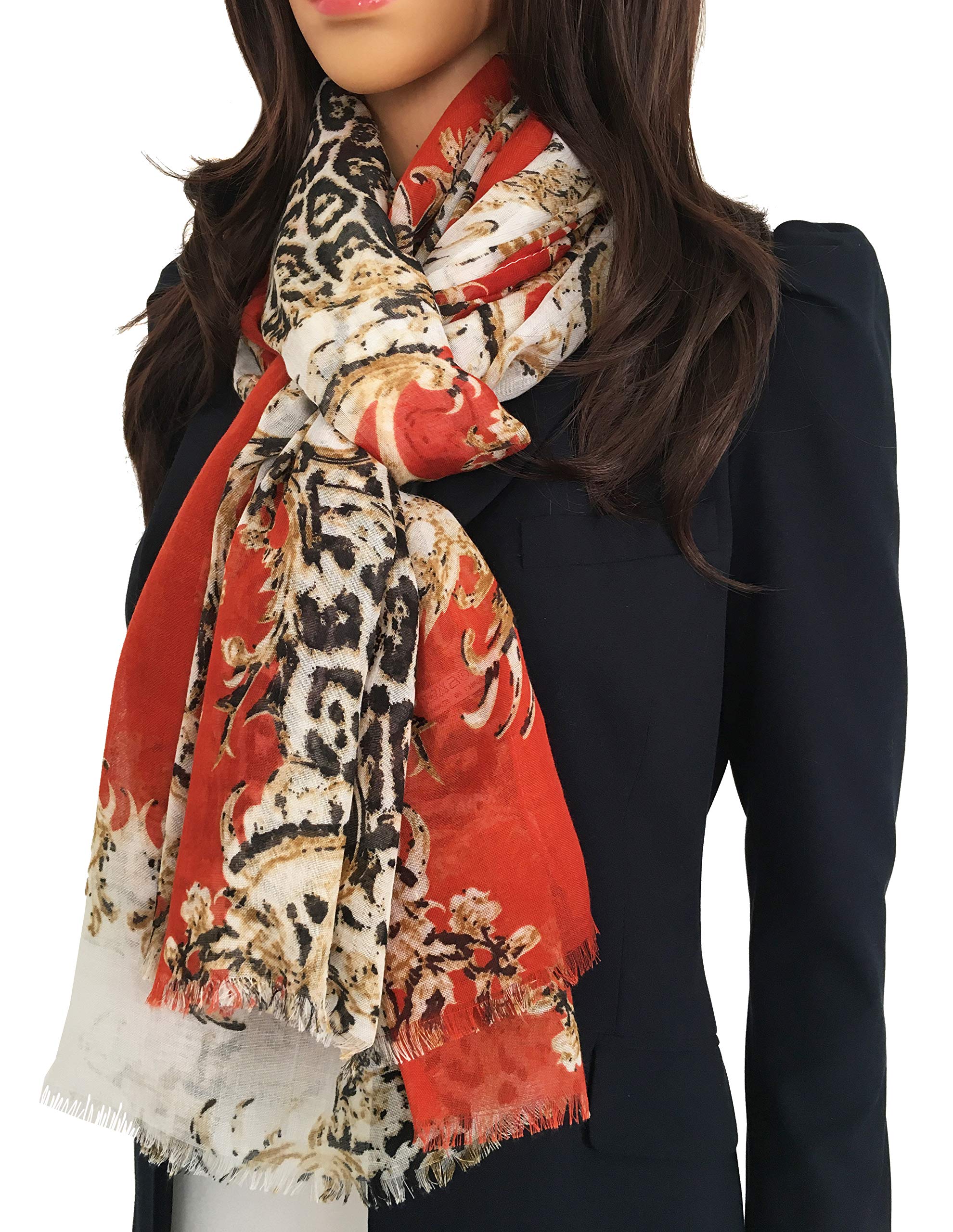 The Accessory Co. Women's Vintage Leopard: Orange Large Snakeskin Scarf For Leopard Print Blocks, Animal Shawl Wrap, Lightweight Scarves, Mustard Yellow Orange Red Teal, Neck Scarf Gift (Vintage Leopard: Orange)