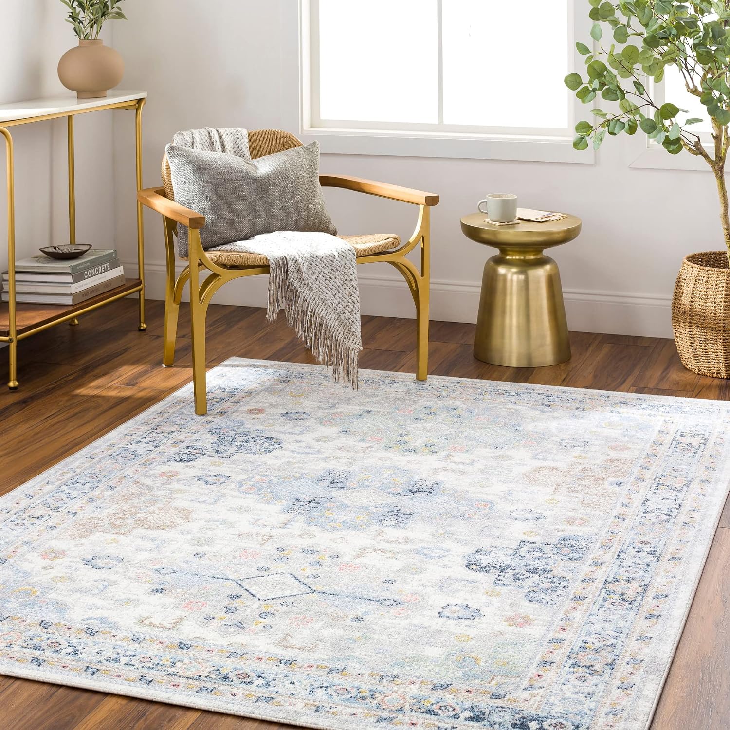 Artistic Weavers Lavadora Machine Washable Vintage Area Rug, 5'3" x 7', Light Blue
