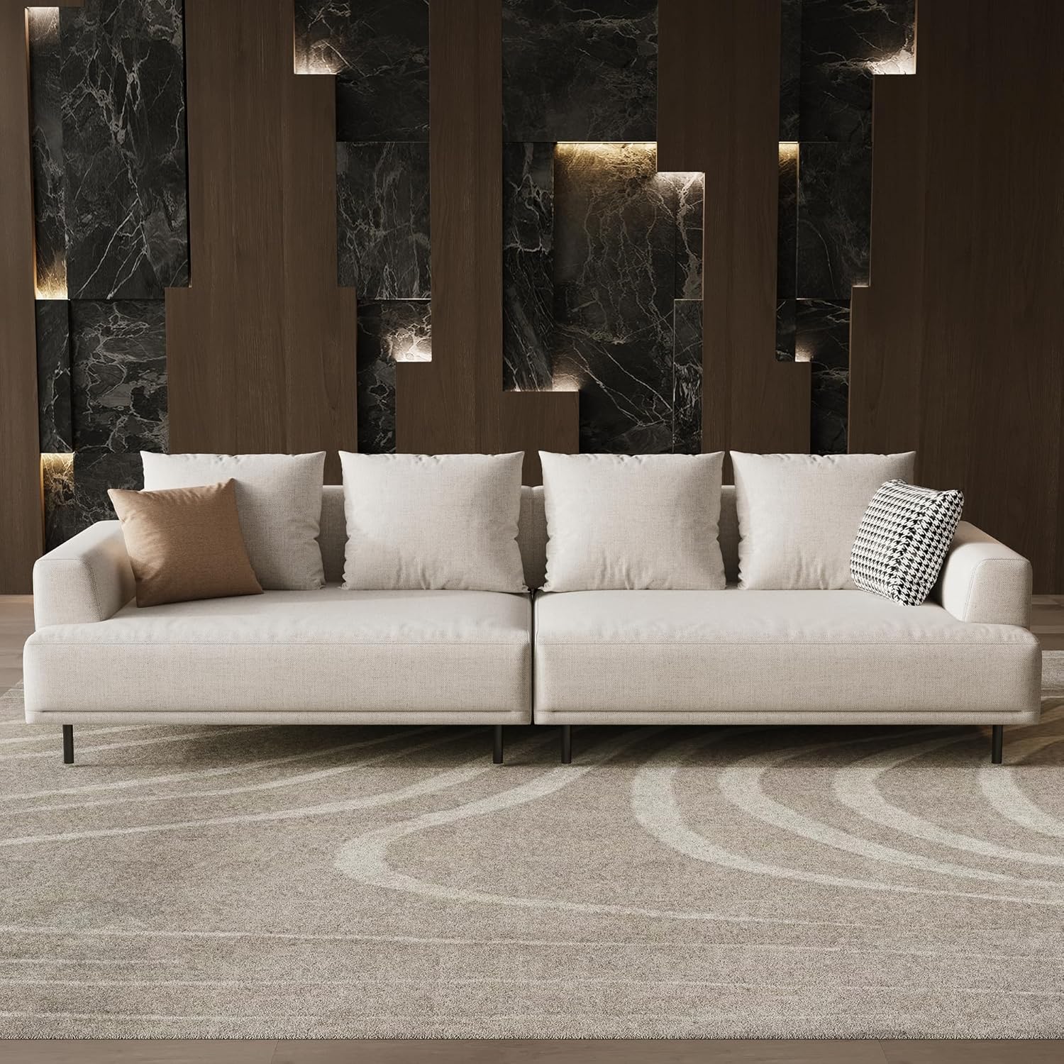 Cream Fabric Sectional Sofa – Contemporary Upholstered Couch with Metal Legs for Living Room (109.44inch-4Seats)