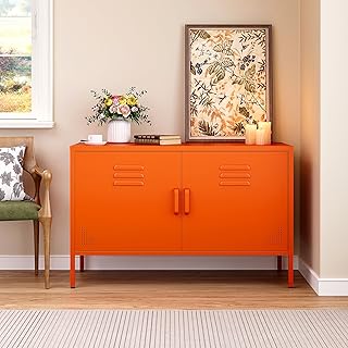 SISESOL Orange Metal Storage Cabinet with Doors and Shelves,2 Door Wide ...