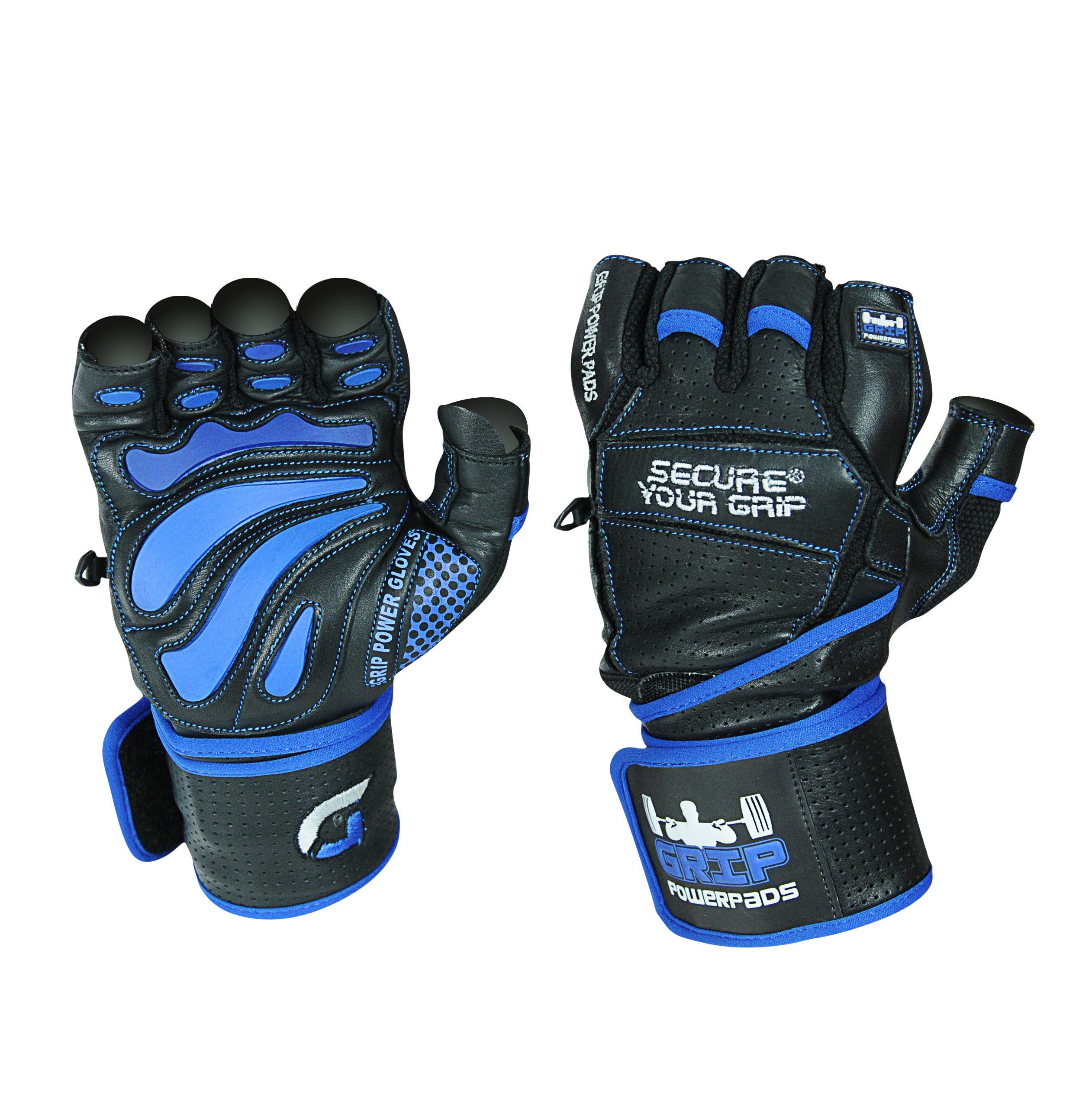 Grip Power Pads Elite - Guanti da palestra in pelle con fasce da polso integrate da 5 cm, design in pelle per sollevamento pesi, sollevamento pesi, bodybuilding e allenamento di forza