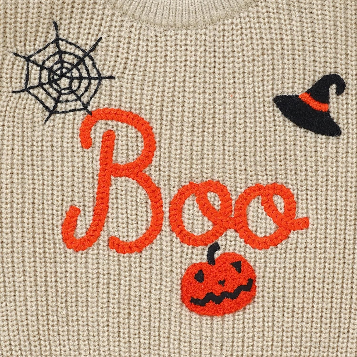 Toddler Girl/Boy Halloween Sweater Boo Hand Embroidered Knitted Pullover Fall Winter Clothes 1-5T