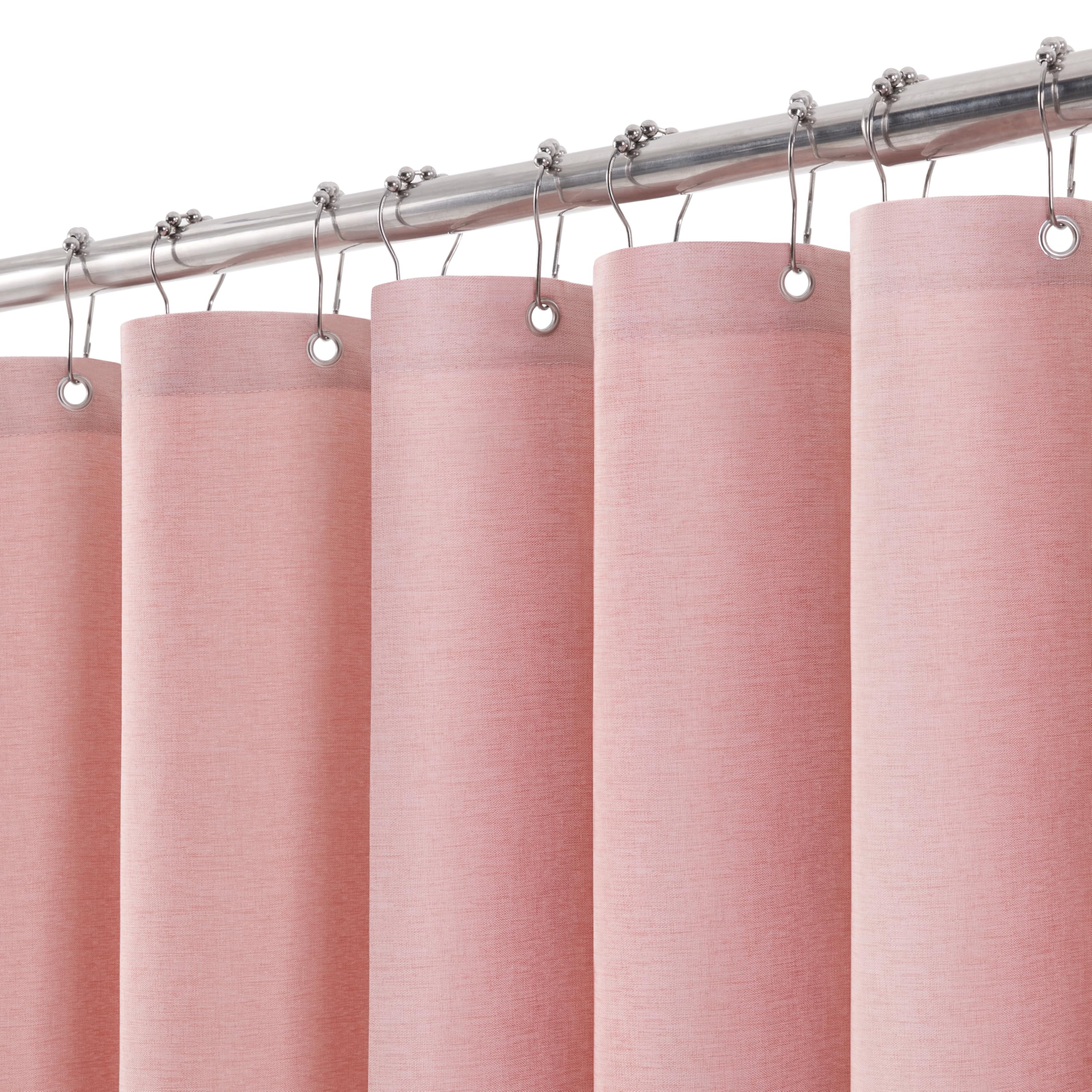 Duschvorhang Leinen mit Metall Duschvorhangringe Stoff Textil Badewannenvorhang Anti Schimmel Bad Vorhang Wasserdicht Badewanne Vorhang Schwerer Shower Curtain Badezimmer - 182 x 214cm (Rosa)