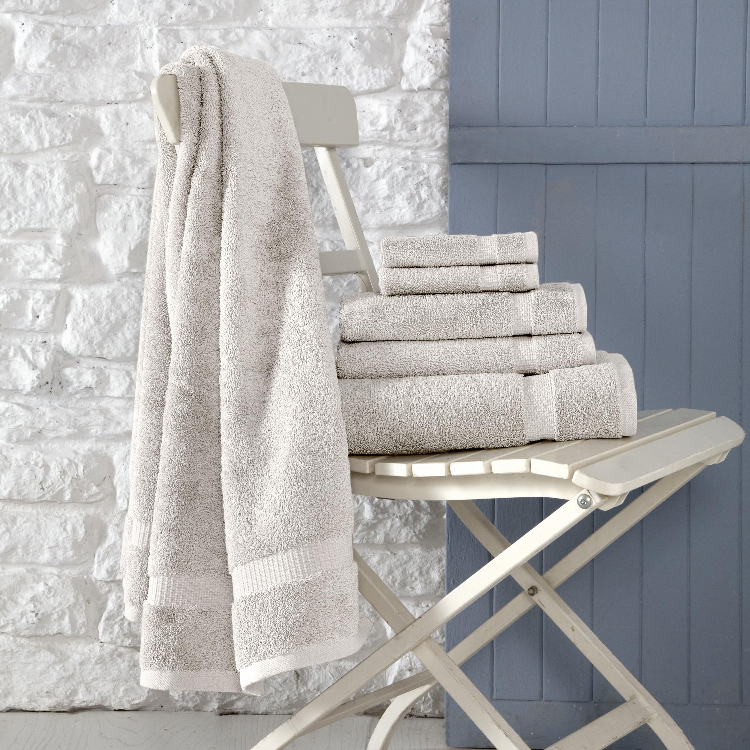Set di 6 asciugamani turchi, 2 asciugamani da bagno, 2 asciugamani per le mani, 2 per il viso, 620 g/m², 100% cotone (pietra)