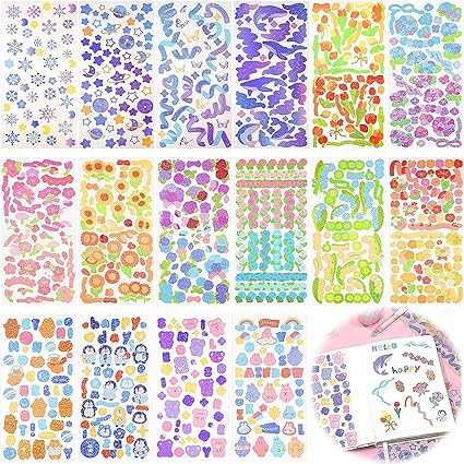Amazon Co Jp シール かわいい フレークシール 16枚セット ステッカー おしゃれ キラキラ ごほうびシール 韓国 シール 花 ひまわり クマ 海外 大量 子供 大人diy 手作り 手帳 表札 写真 家計簿 日記 コラージュ 素材 デコレーションシール 文房具 オフィス用品