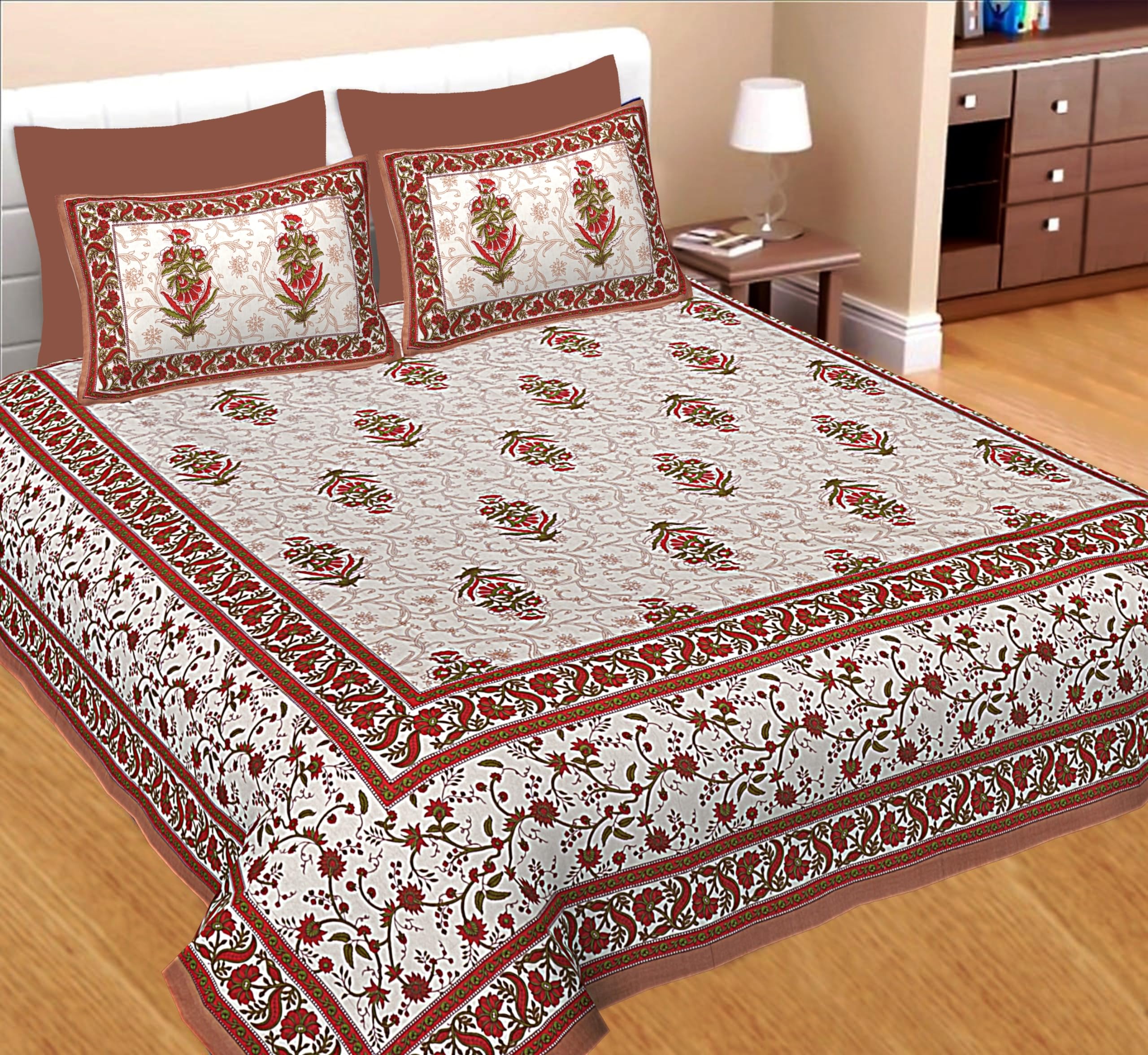 JAIPUR PRINTS 100% Cotton Traditional Jaipuri Printed Bedsheet For Double Bed King Size With 2 Pillow Covers-Brown01,144 TC (B0CW9TXPP2) Amazon Price History, Amazon Price Tracker