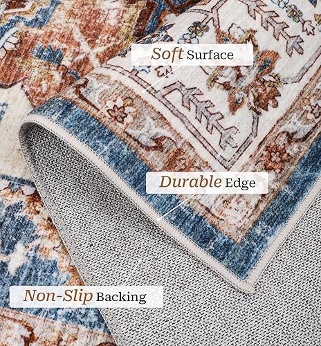 Miniatura 4 de Alfombras de 3 x 5, lavables a máquina, para entrada, resistentes a las manchas, antideslizante, con patrón de medallón vintage (naranja, 3 x 5 pies)