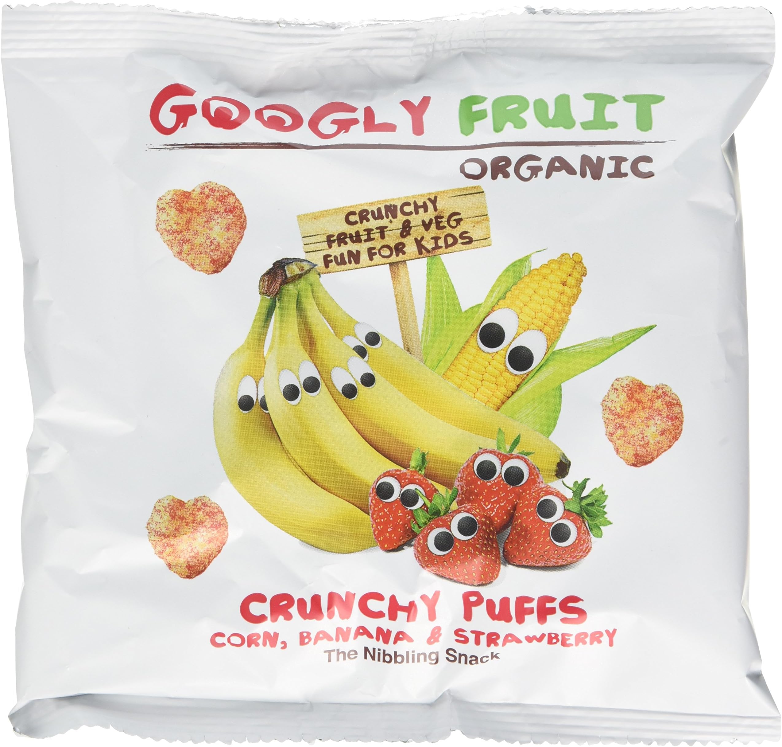 Googly Fruit Organic Crunchy Banana and Strawberry Puffs, 20 g, Pack of 6