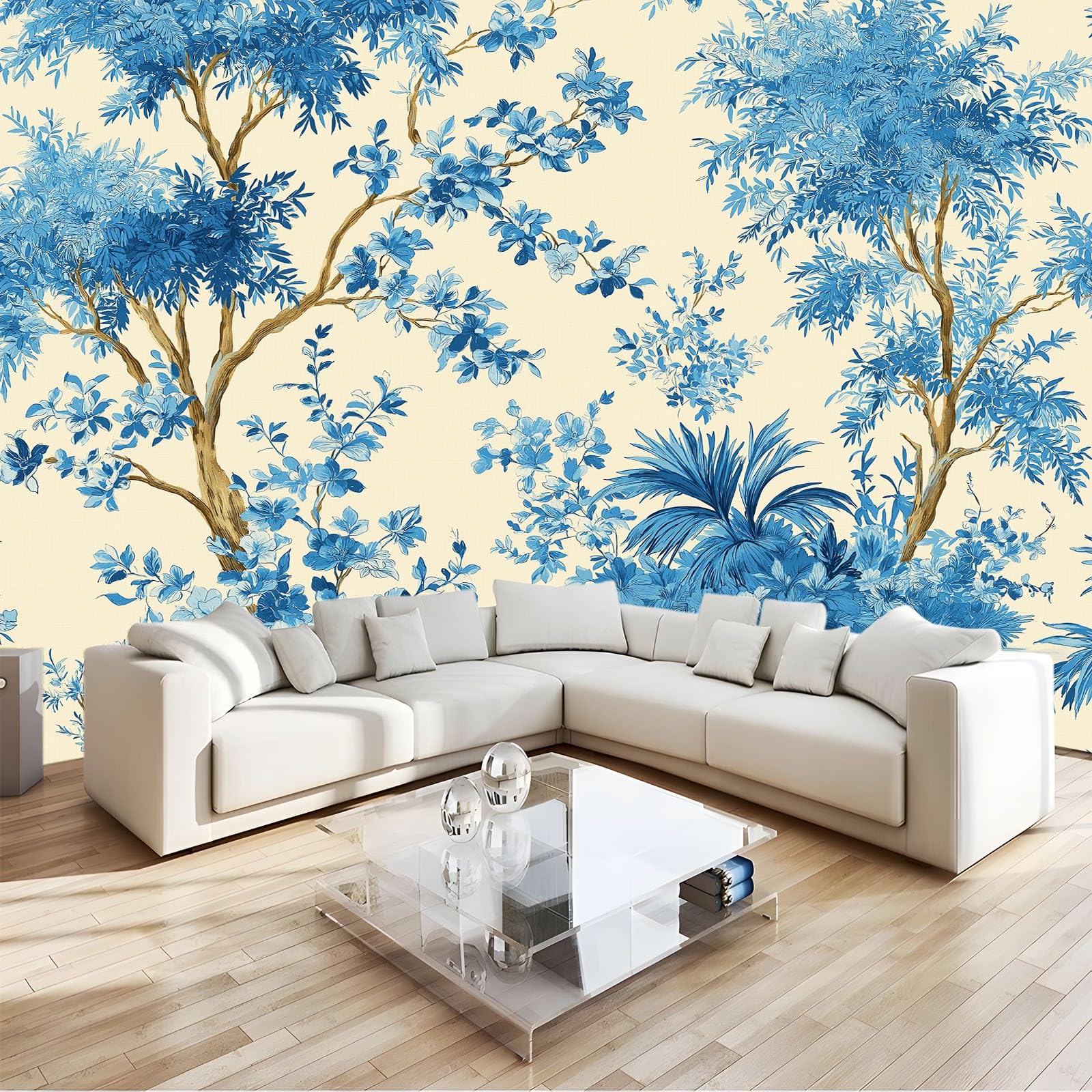 Papier peint panoramique bleu canard pour décoration de salon et grand poster mural intissé
